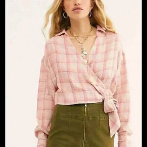Free People Plaid Wrap Top